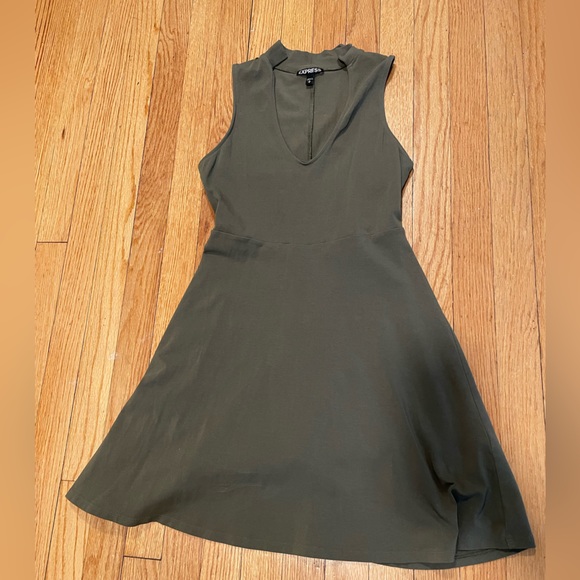 Express Olive Green V-Neck Mini A-Line Dress - Size S - Picture 1 of 3